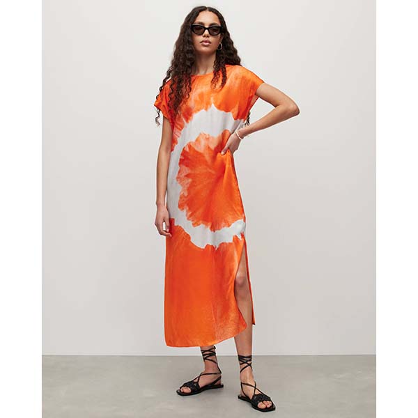 Allsaints Australia Womens Etta Mariana Silk Blend Maxi Dress Orange AU96-397